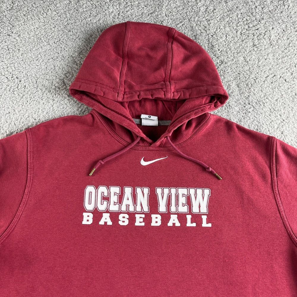 Nike Sweater Mens Extra Large Red Hoodie Ocean View Baseball Center Swoosh‎